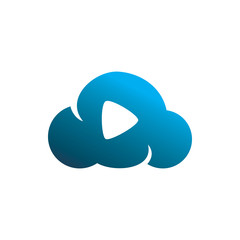 blue play media cloud logo design