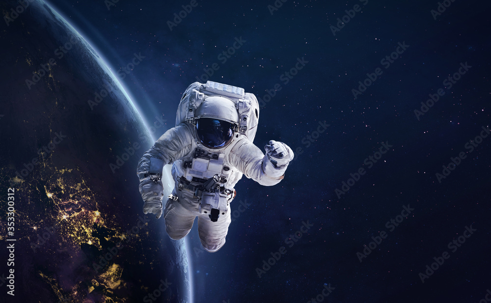 Aufkleber Astronaut in outer space on orbit of the planet Earth. Abstract wallpaper with spaceman. View from ISS station. Elements of this image furnished by NASA	
