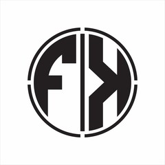 FK Logo initial with circle line cut design template on white background