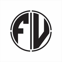 FV Logo initial with circle line cut design template on white background