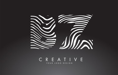 BZ B Z Letters Logo Design with Fingerprint, black and white wood or Zebra texture on a Black Background.