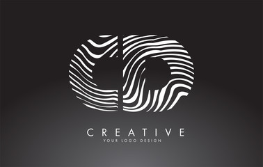 CD C D Letters Logo Design with Fingerprint, black and white wood or Zebra texture on a Black Background.