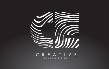 CE C E Letters Logo Design with Fingerprint, black and white wood or Zebra texture on a Black Background.