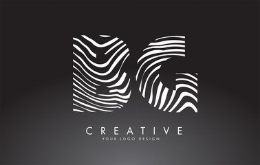 BG B G Letters Logo Design with Fingerprint, black and white wood or Zebra texture on a Black Background.