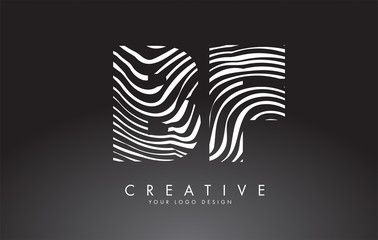 BF B F Letters Logo Design with Fingerprint, black and white wood or Zebra texture on a Black Background.
