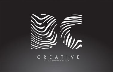 BC B C Letters Logo Design with Fingerprint, black and white wood or Zebra texture on a Black Background.