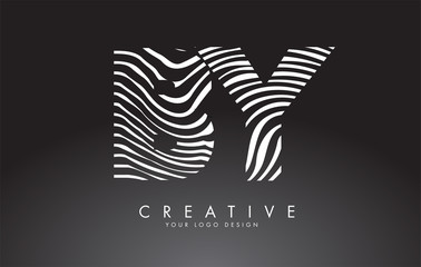 BY B Y Letters Logo Design with Fingerprint, black and white wood or Zebra texture on a Black Background.