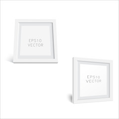 Realistic white wooden photo frame with soft shadow. White Square Photo Frame Mockup, Vector