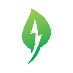 green nature leaf lightning energy power logo design