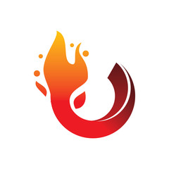 full color fire flame letter u logo design