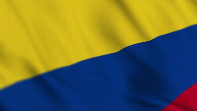 Colombia national flag waving with fabric texture fluttering in wind in a seamless loop in smooth slowmotion animation background