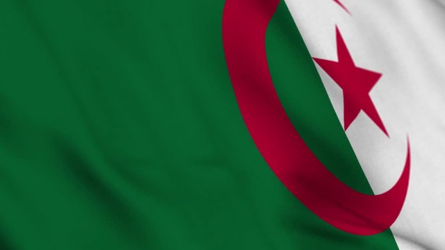 Algeria national flag waving with fabric texture fluttering in wind in a seamless loop in smooth slowmotion animation background