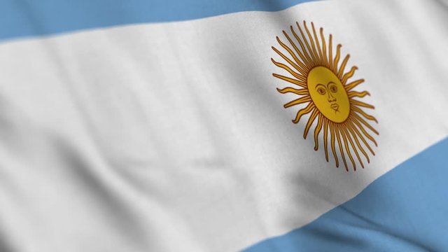 Argentina national flag waving with fabric texture fluttering in wind in a seamless loop in smooth slowmotion animation background