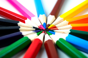 circle of color pencil on white background