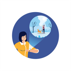 woman using reality virtual tech in smartwatch