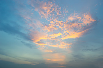 lighting of sunset on cloud with blue sky