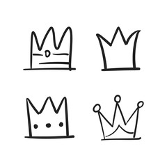 Crown doodle collection. Hand drawn set of king, queen, prince and princess crowns.