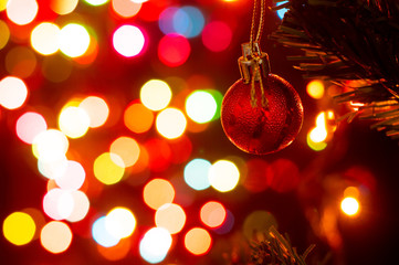 red christmas ball colorful bokeh background