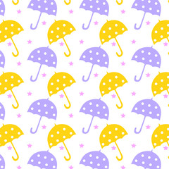 Cute vector umbrella seamless pattern with stars for kids.Vector texture for textile, wrapping, wallpapers and other surfaces.