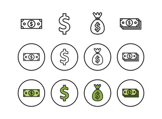 Set of Money icons . Money vector icon. Dollar icon