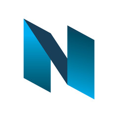 blue color letter n logo design