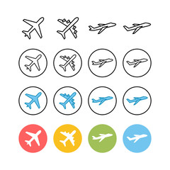 Set of Plane icons. Aeroplane vector icon. Flight transport symbol. Travel element illustration. Holiday symbol. Airplane