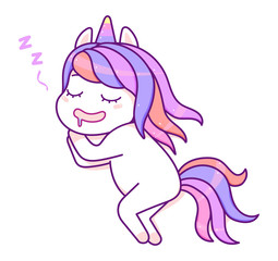 Kawaii little unicorn sleeping, happy cartoon vector