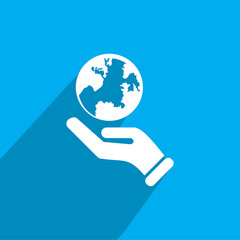 SAVE EARTH ICON , HAND AND EARTH ICON