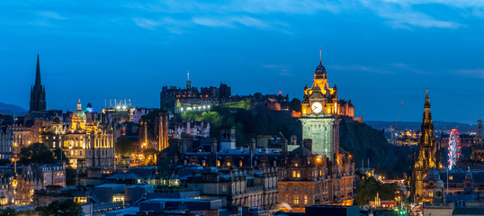 Edinburgh Scotland Skyline at twilight, Panorama viewed from Calton Hill