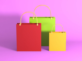 Empty Shopping Bags on Gray Background