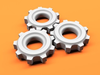 Gears on gray background. Cooperation and teamwork concept
