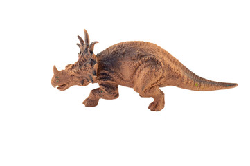 Triceratops dinosaur plastic toy on white background