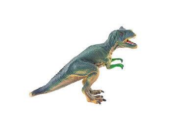 green t-rex Tyrannosaurus plastic toy isolated on white background
