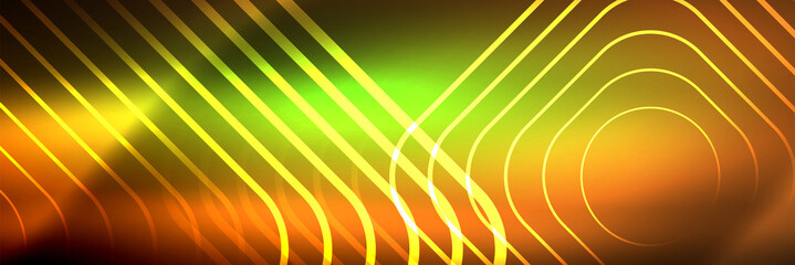 Shiny neon glowing techno lines, hi-tech futuristic abstract background template with square shapes