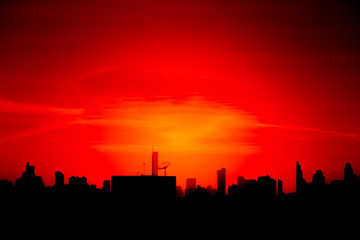 Fototapeta premium Silhouetted Bangkok City. Beautiful Sunset over City. Landscape Shot. 