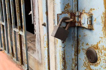 old rust lock steel door