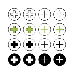 Set of Plus Icons. Add plus icon. Addition sign. Medical Plus icon