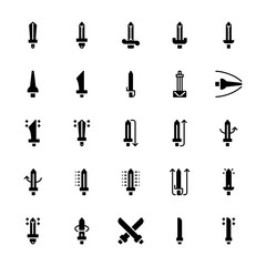 Set of sword, battle, knife, dagger, weapon glyph style icon - vector