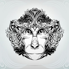 A head of monkey is in a decorative pattern