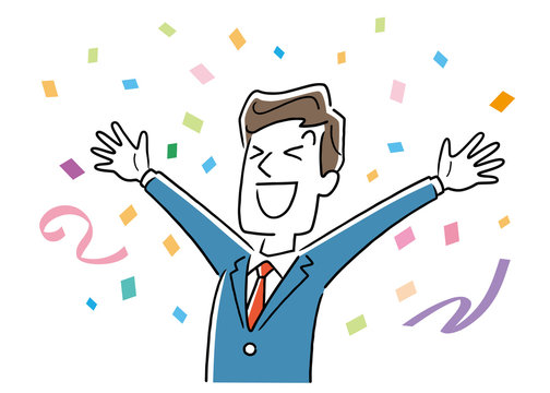 Stock illustration: business man, man rejoice with confetti