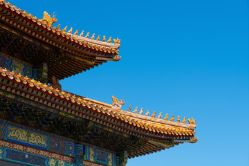 Traditional eaves and cornices in the forbidden city. Chinese cultural symbols.