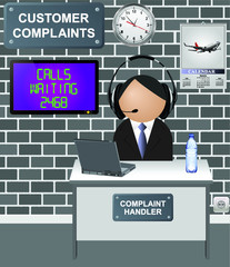 Comical complaints department with employee ignoring incoming calls fed up with listening to disgruntled customers moaning