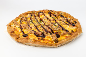 Bulgogi pizza on white background