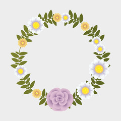 flowers and leafs decorative circular frame