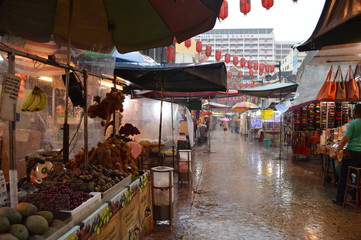 Fototapeta premium Rainy Market Stalls in Kuala Lumpur, Malaysia