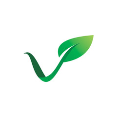 green nature leaf letter v logo design