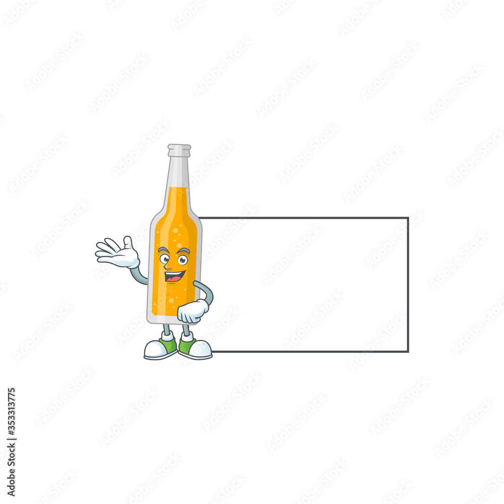 Wall mural A caricature drawing of bottle of beer with board