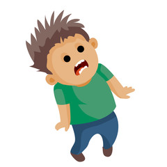 boy scared badly and screams, isolated object on a white background, vector illustration,