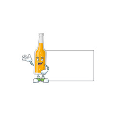 A caricature drawing of bottle of beer with board