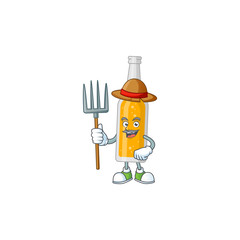 Caricature picture of Farmer bottle of beer with hat and pitchfork